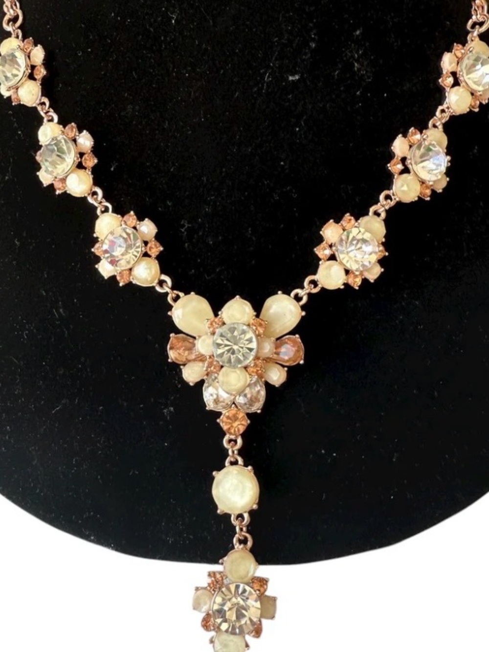 J. Crew Peach and Cream Rhinestone Statement Necklace